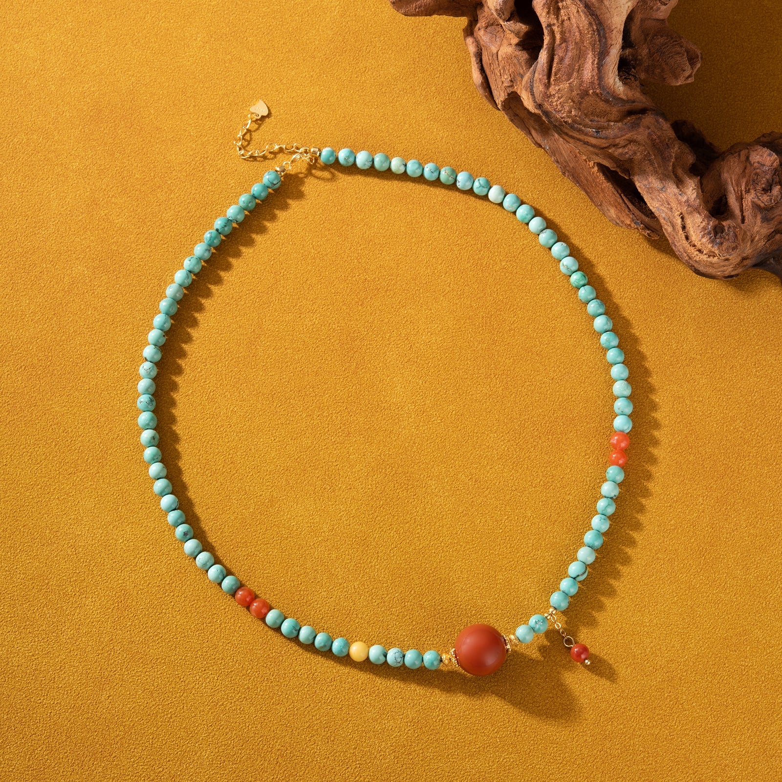 Earth-Tone Layering Art｜S925 Sterling Silver Turquoise & Beeswax Bead Necklace